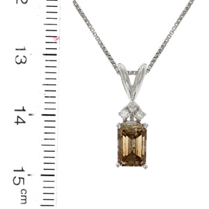 1.25 cttw Diamond Pendant, Emerald Shape Champagne Diamond Solitaire Pendant Necklace for Women in 14K White Gold with 18 Inch Chain, Prong Setting
