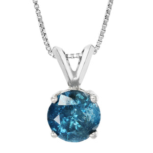 1.25 cttw Diamond Pendant, Blue Diamond Solitaire Pendant Necklace for Women in 14K White Gold with 18 Inch Chain, Prong Setting