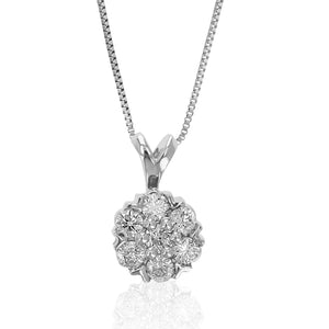 1/3 cttw Diamond Pendant, Diamond Cluster Pendant Necklace for Women in 14K White Gold with 18 Inch Chain, Prong Setting