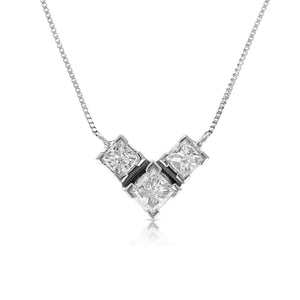 3/4 cttw 3 Stone Princess Cut Diamond Pendant Necklace 14K White Gold with Chain