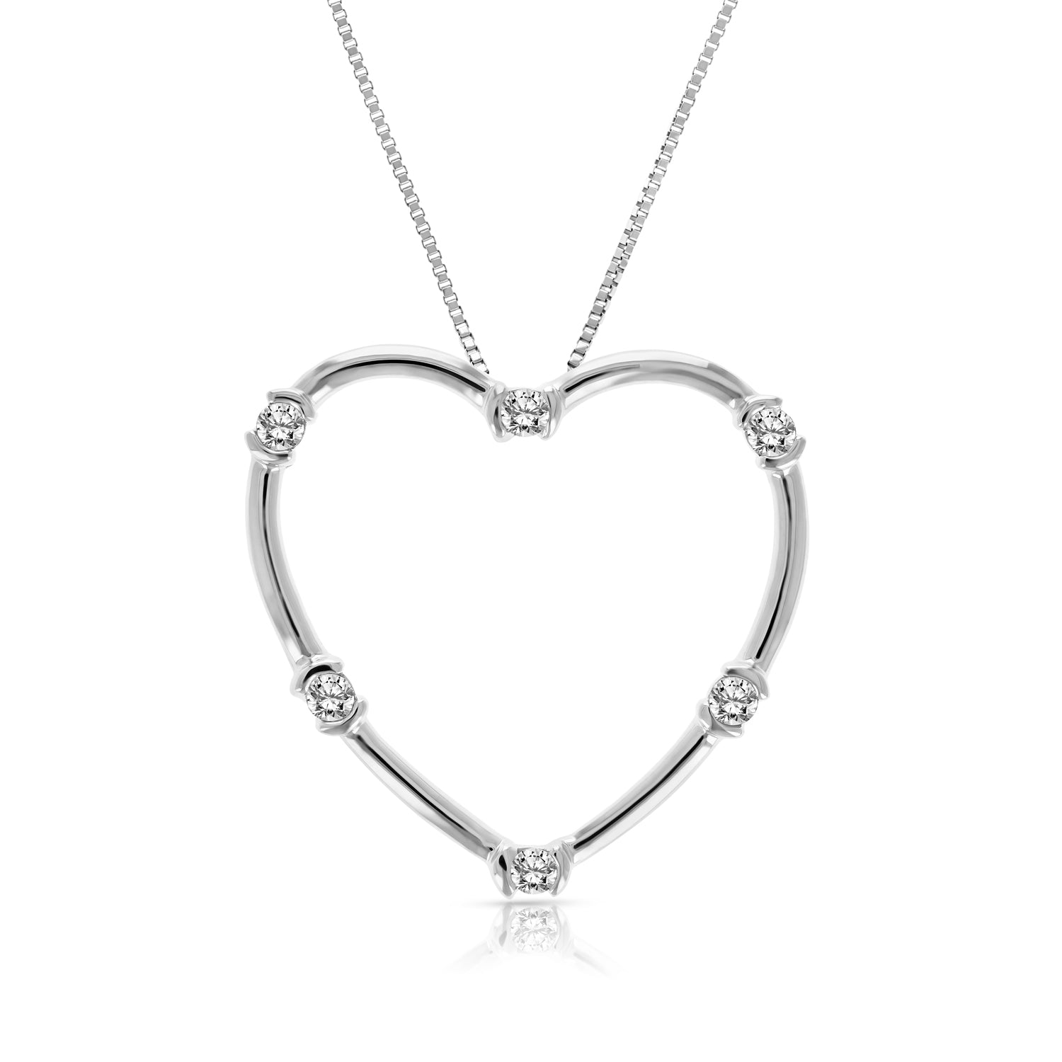 1/5 cttw Diamond Heart Pendant Necklace 10K White Gold with 18 Inch Chain