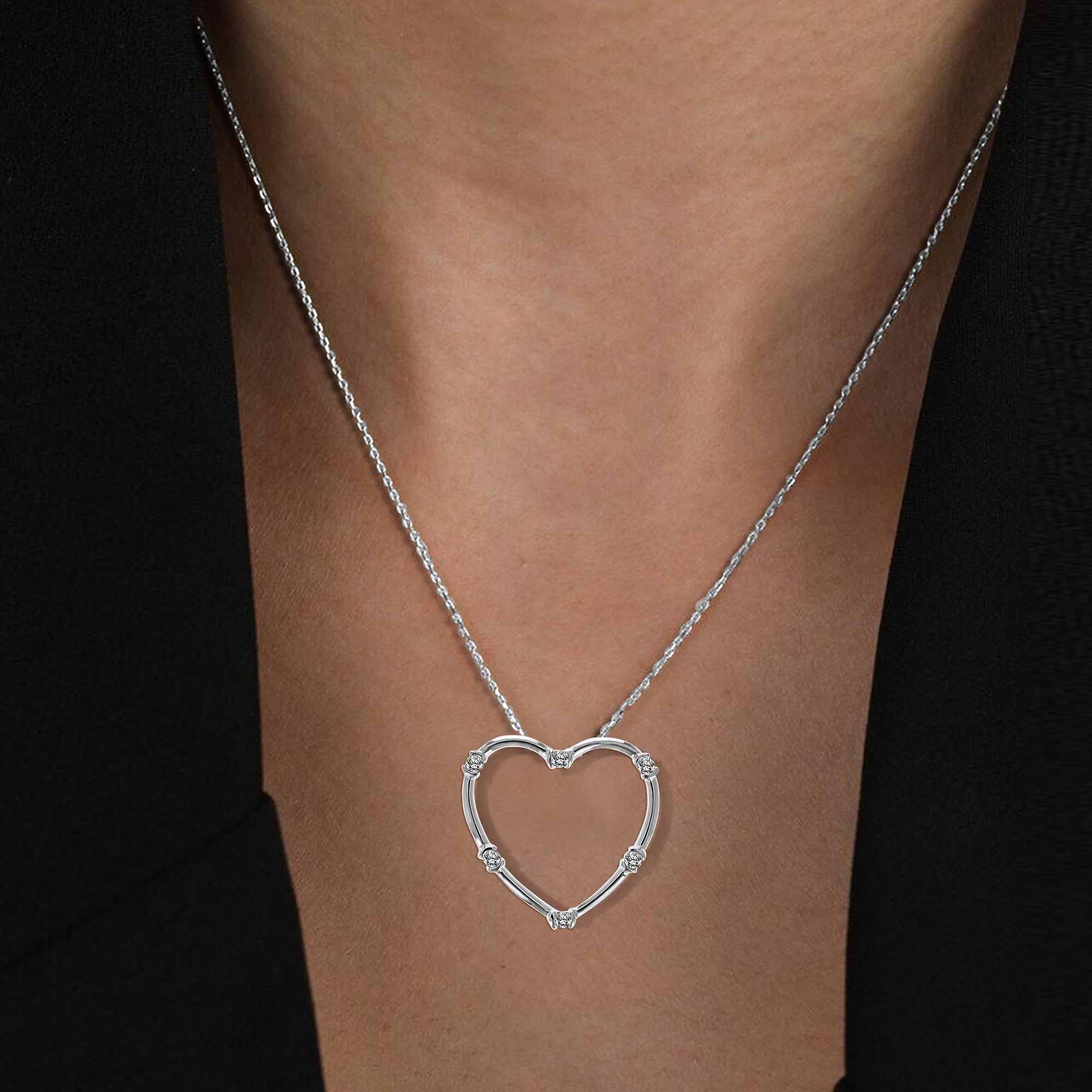 1/5 cttw Diamond Heart Pendant Necklace 10K White Gold with 18 Inch Chain
