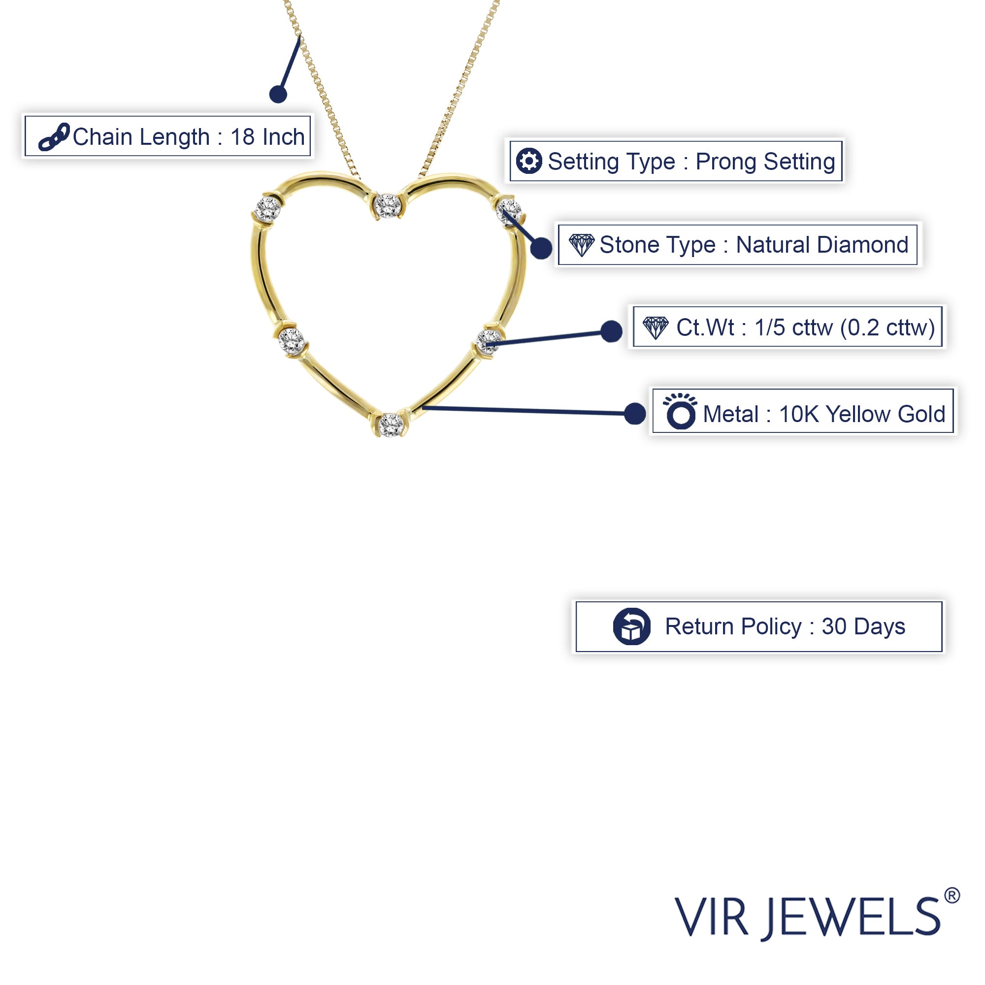 1/5 cttw Diamond Heart Pendant Necklace 10K Yellow Gold with 18 Inch Chain
