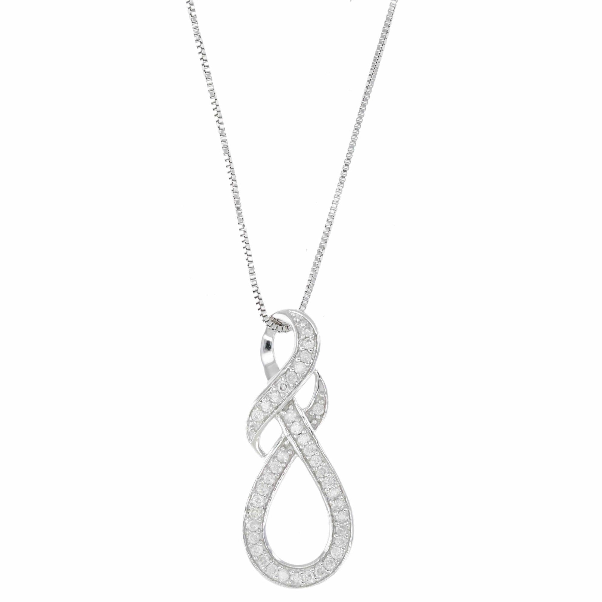 1/5 cttw Diamond Pendant, Diamond Swirl Infinity Pendant Necklace for Women in 10K White Gold with 18 Inch Chain, Prong Setting