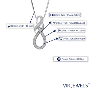 1/5 cttw Diamond Pendant, Diamond Swirl Infinity Pendant Necklace for Women in 10K White Gold with 18 Inch Chain, Prong Setting