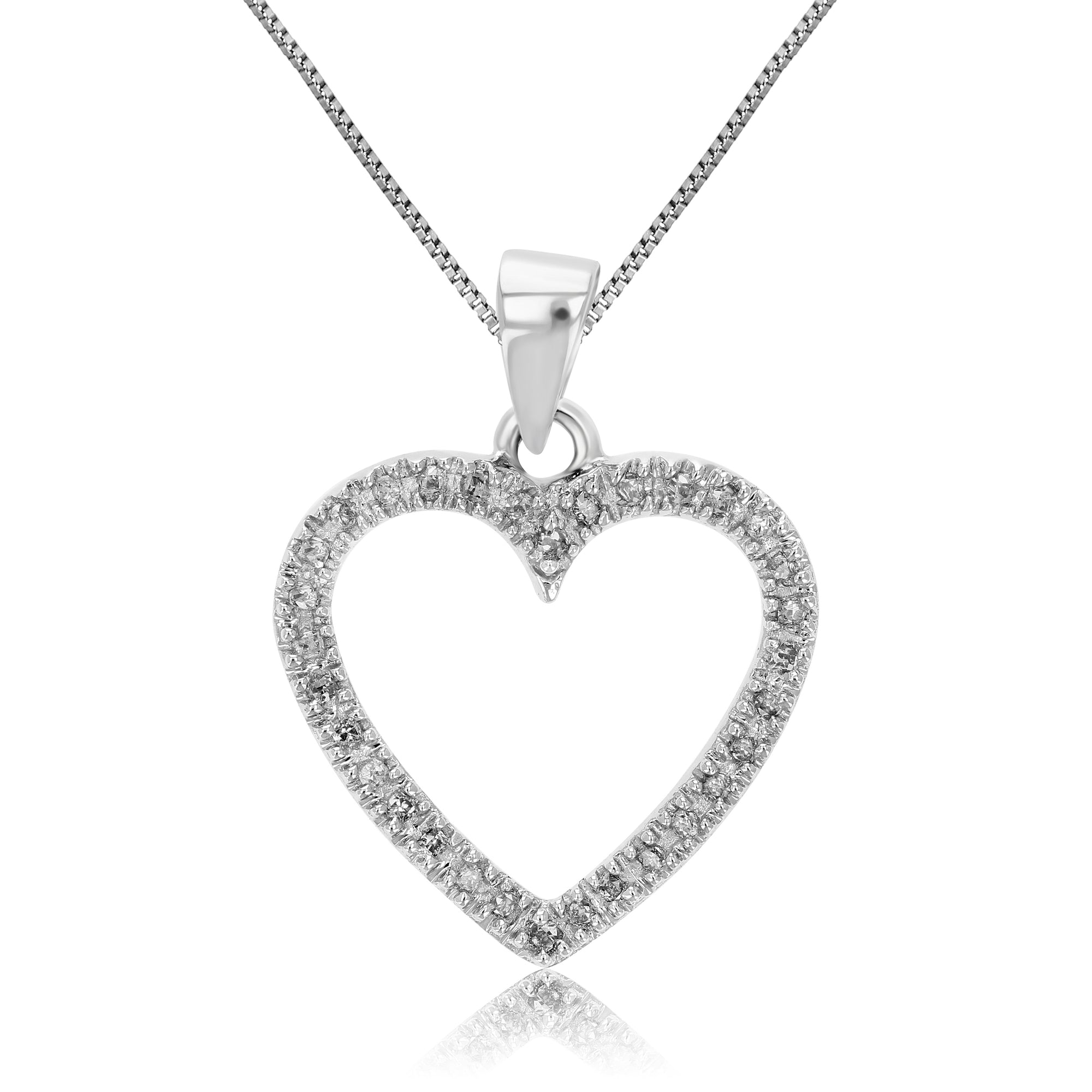 1/6 cttw Diamond Heart Pendant Necklace 14K White Gold with 18 Inch Chain