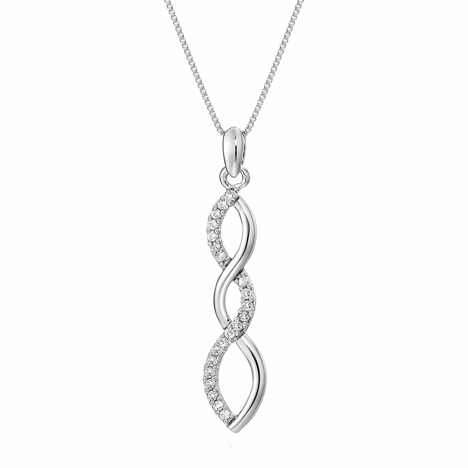 1/10 cttw Diamond Wave Pendant In 10K White Gold with 18 Inch Chain
