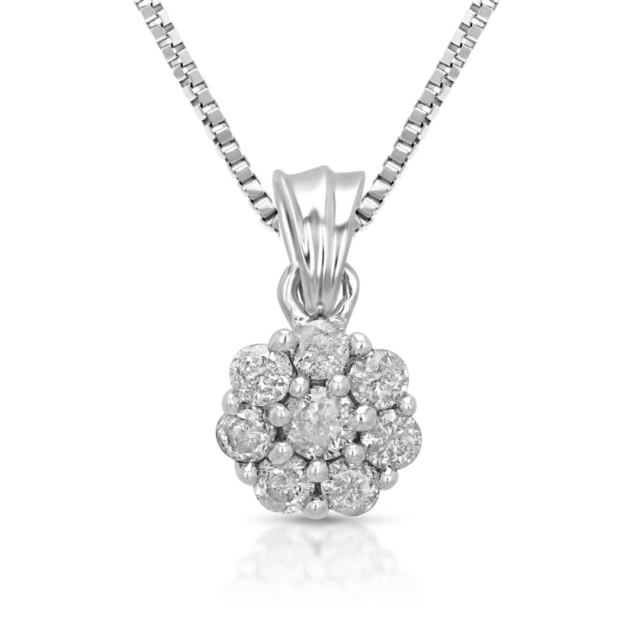 0.15 cttw Diamond Cluster Pendant Necklace 14K White Gold With 18 Inch Chain
