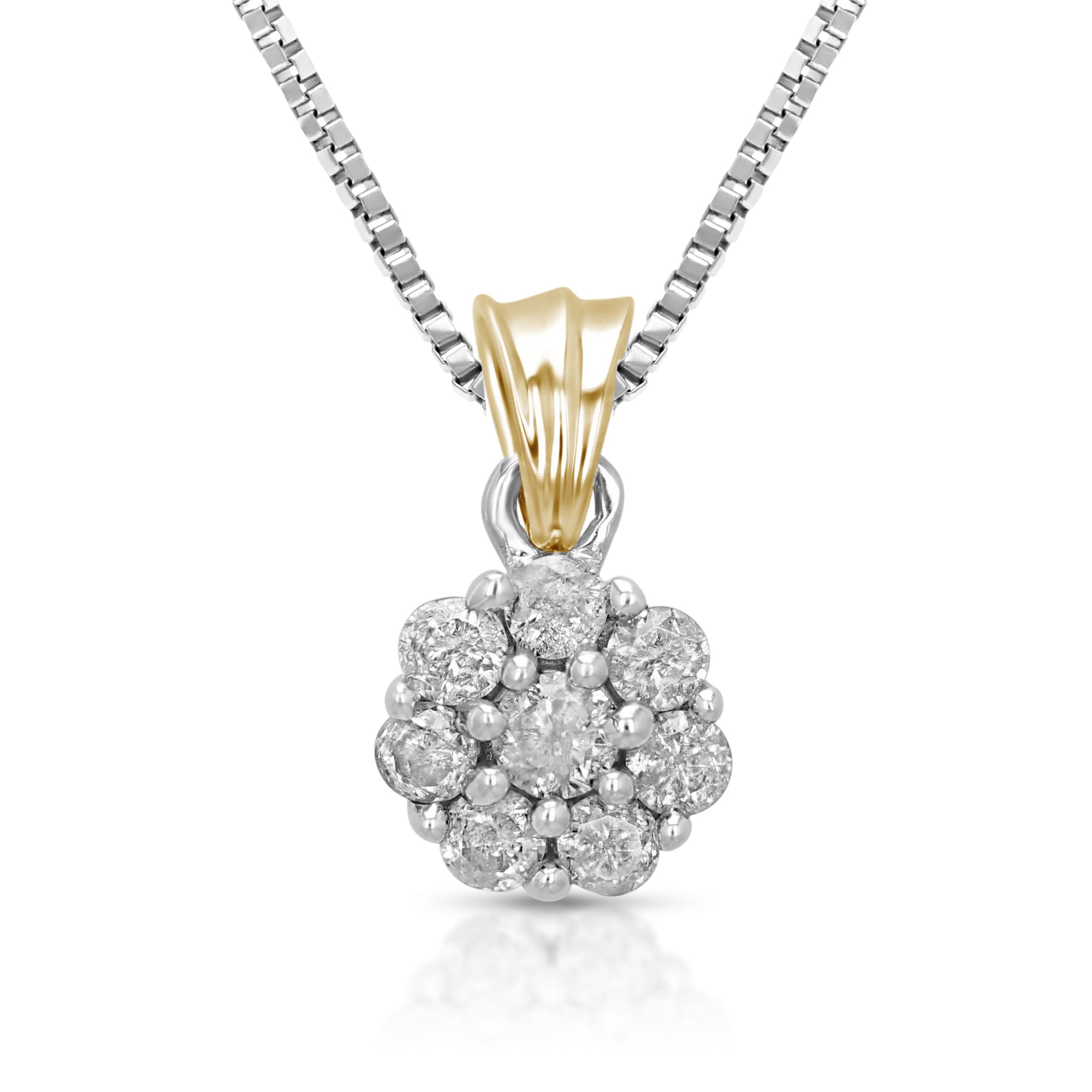 1/4 cttw Diamond Cluster Composite Pendant Necklace 14K Two Tone Gold with Chain