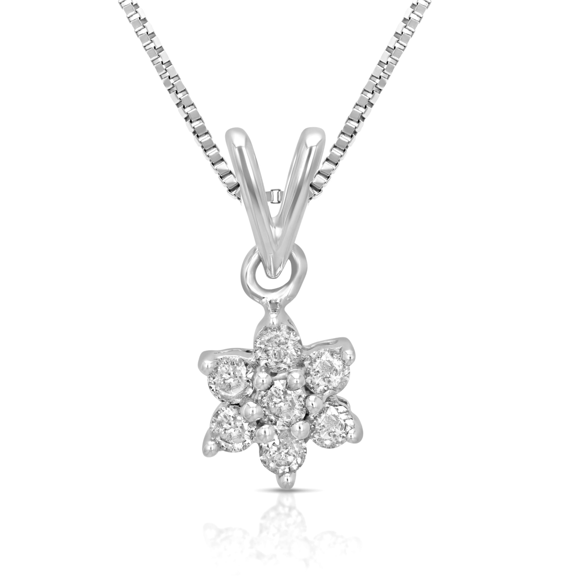 1/5 cttw Diamond Cluster Composite Pendant Necklace 10K White Gold with Chain