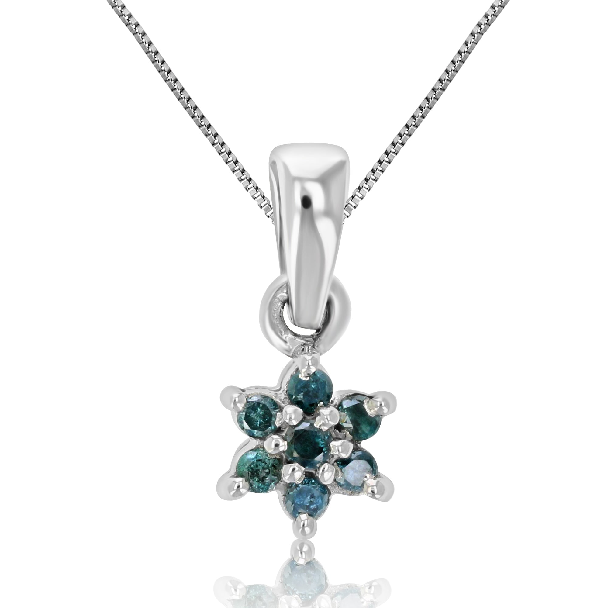 1/10 cttw Blue Diamond Composite Pendant Necklace 10K White Gold with Chain