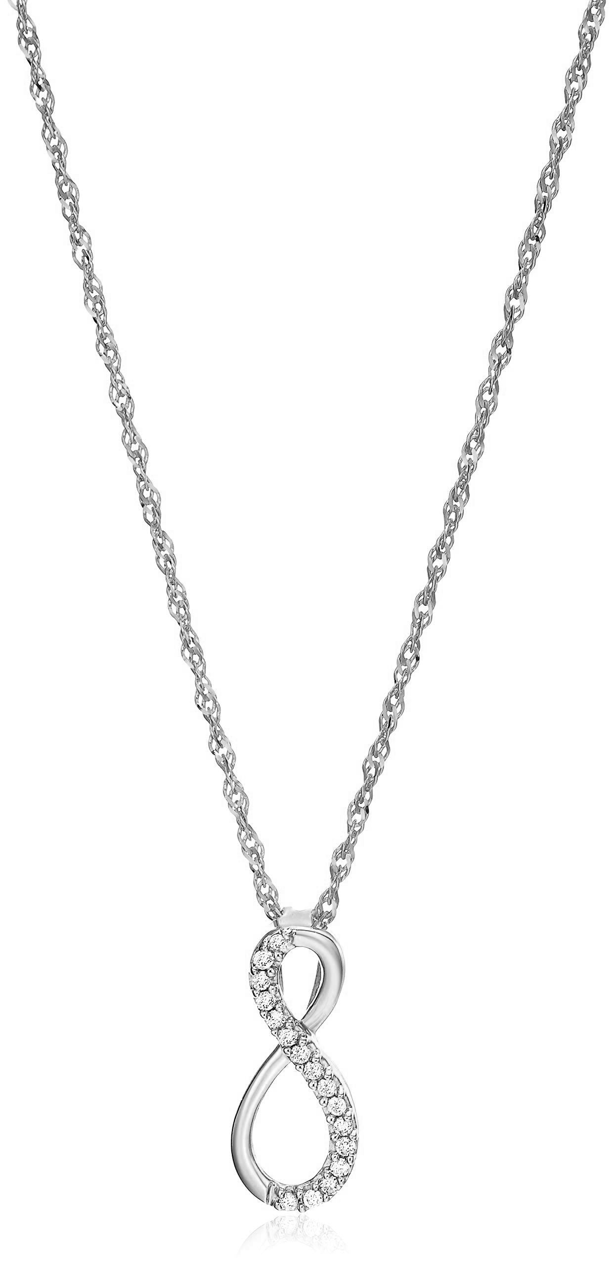 1/10 cttw Diamond Pendant, Diamond Infinity Pendant Necklace for Women in 10K White Gold with 18 Inch Chain, Prong Setting