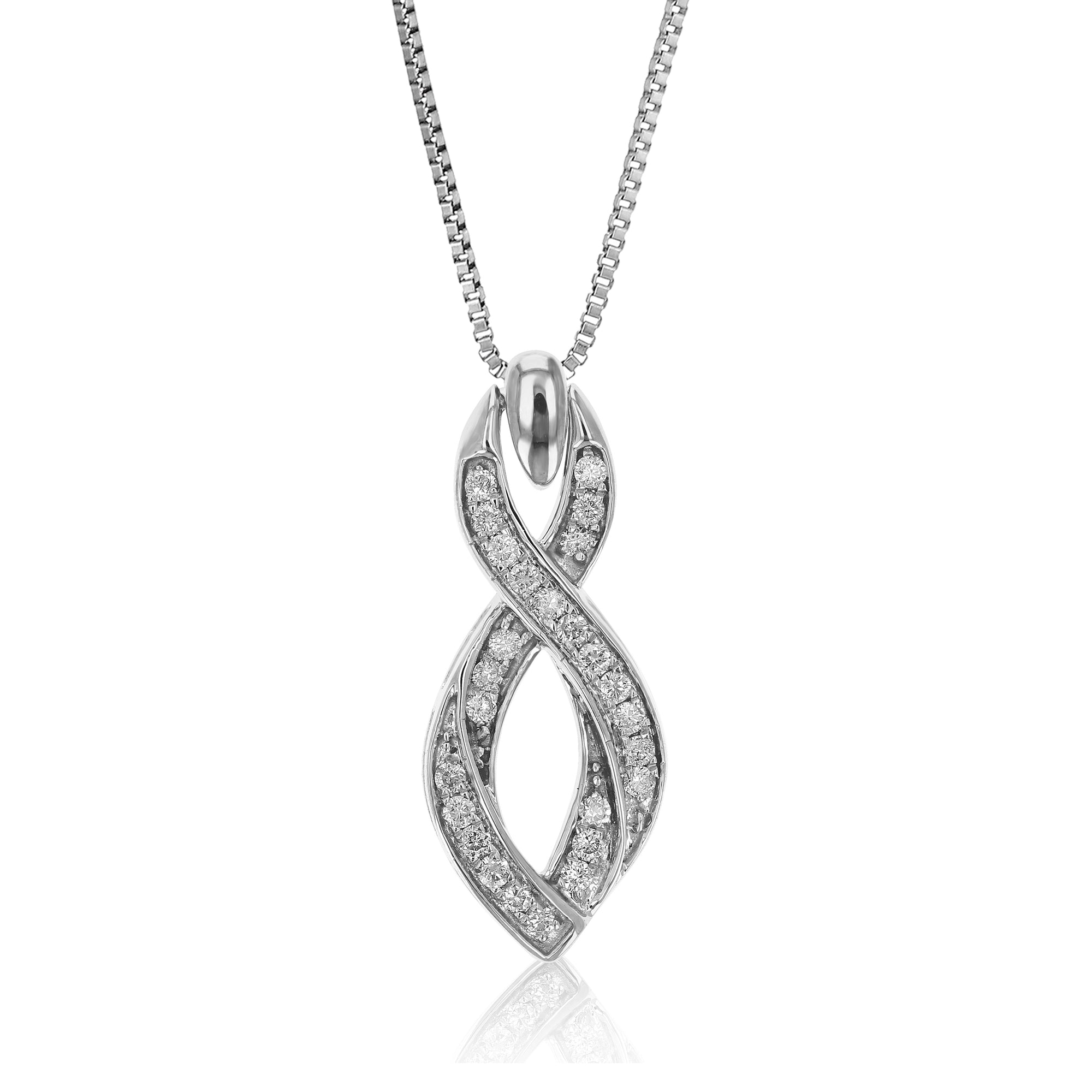 1/5 cttw Diamond Pendant, Diamond Geometrical Infinity Pendant Necklace for Women in 10K White Gold with 18 Inch Chain, Prong Setting