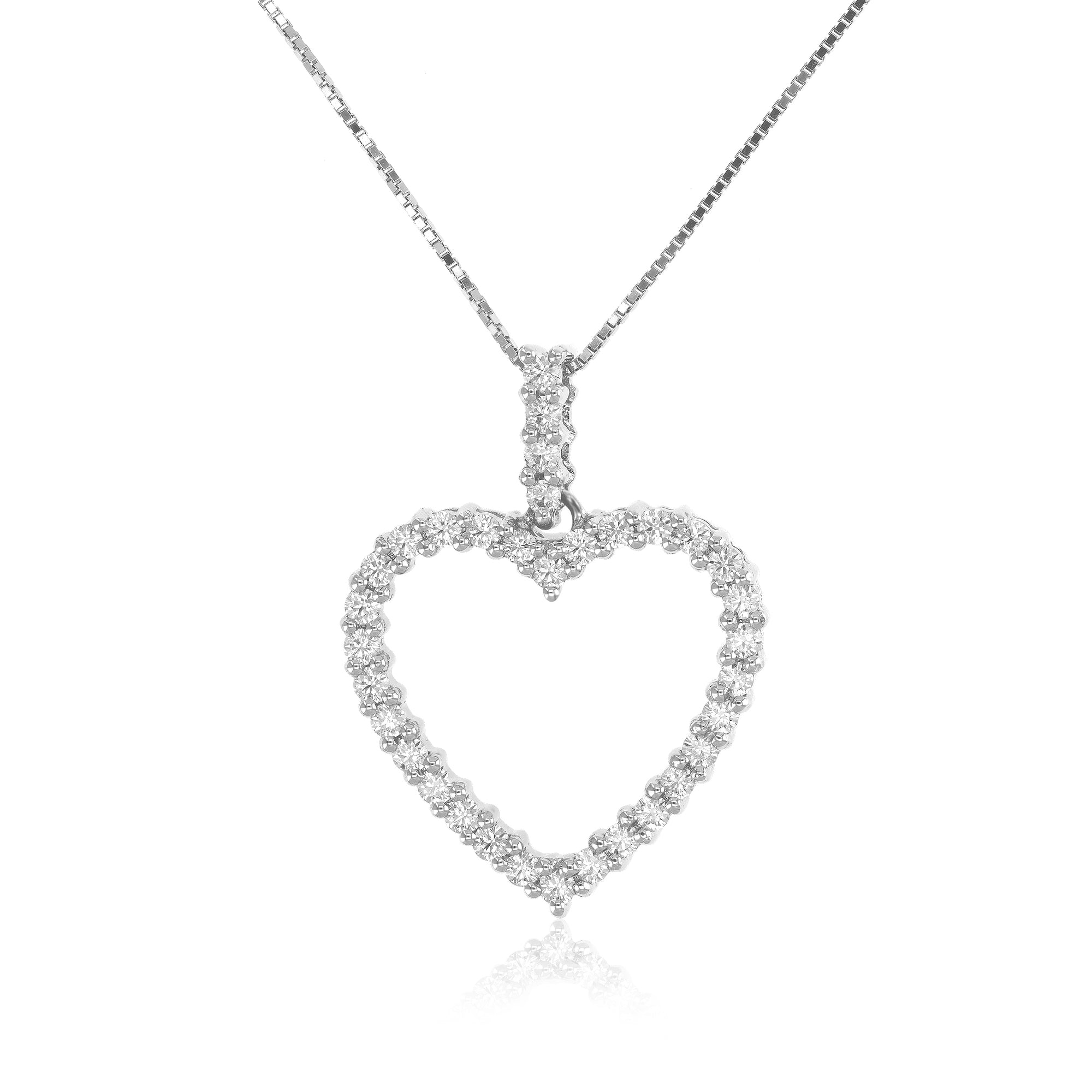 5/8 cttw Diamond Pendant, Diamond Heart Pendant Necklace for Women in 18K White Gold with 18 Inch Chain, Prong Setting