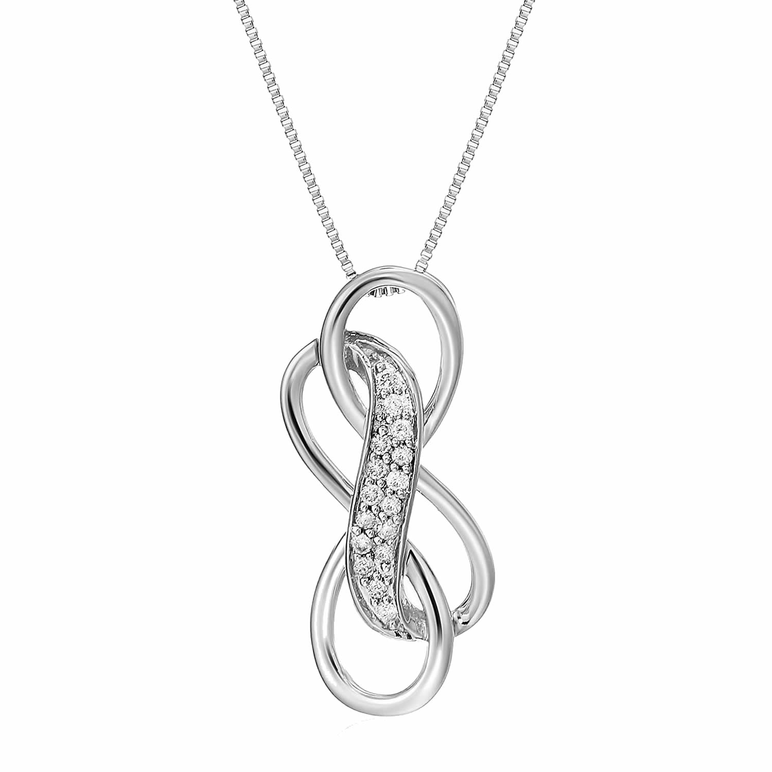 1/10 cttw Diamond Double Infinity Pendant 10K White Gold with 18 Inch Chain