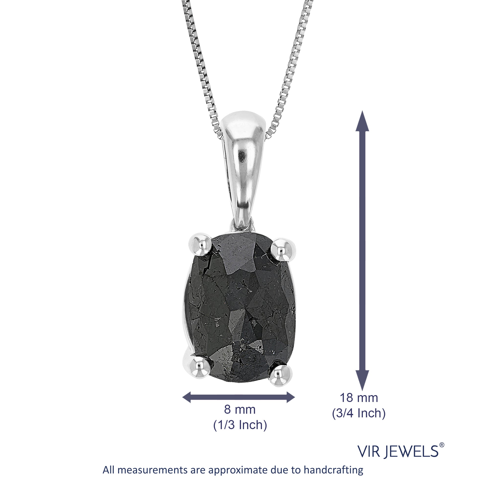 2 cttw Diamond Pendant, Black Diamond Oval Shape Pendant Necklace for Women in .925 Sterling Silver with 18 Inch Chain, Prong Setting
