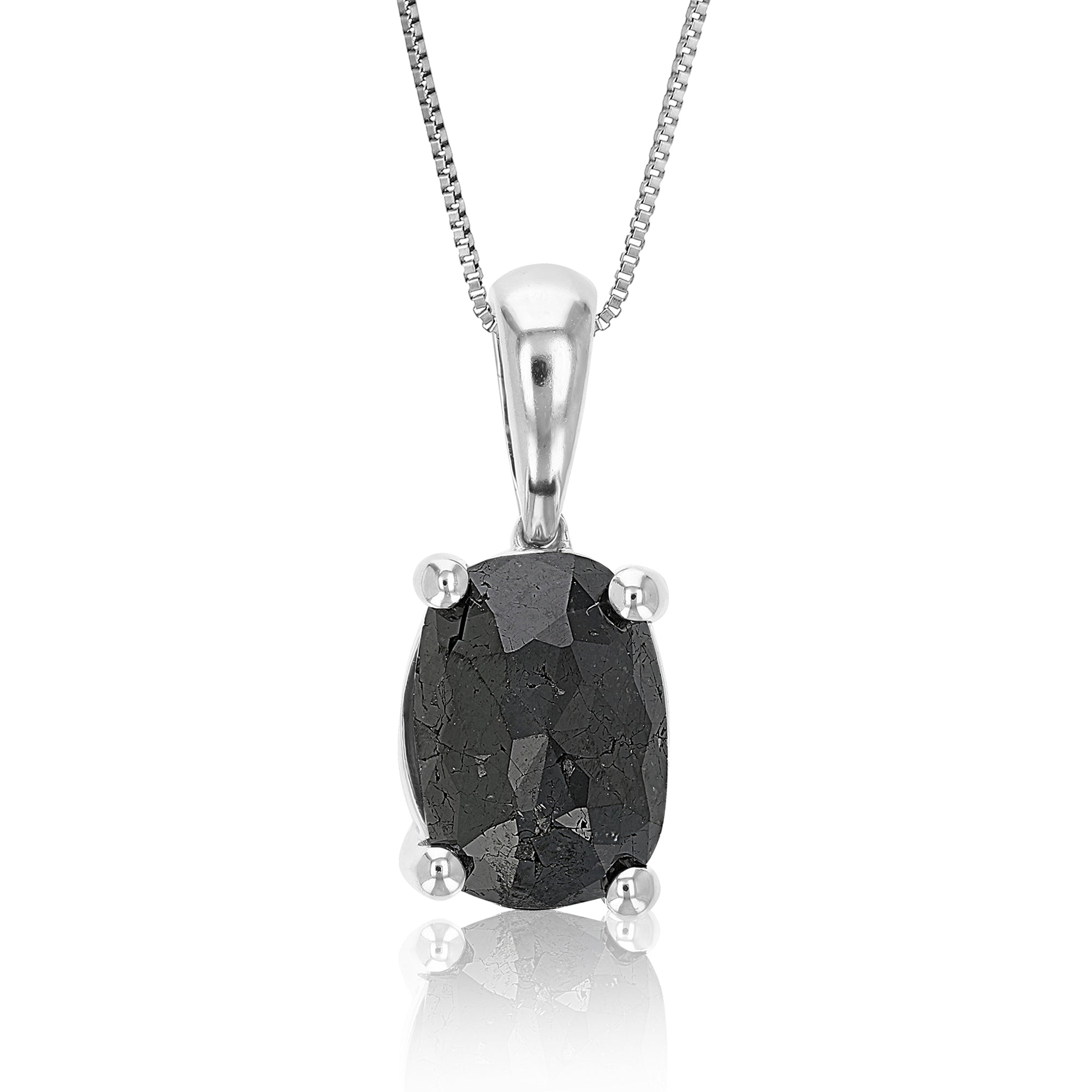 2 cttw Diamond Pendant, Black Diamond Oval Shape Pendant Necklace for Women in .925 Sterling Silver with 18 Inch Chain, Prong Setting