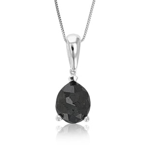2 cttw Diamond Pendant, Black Diamond Pear Shape Pendant Necklace for Women in .925 Sterling Silver with 18 Inch Chain, Prong Setting