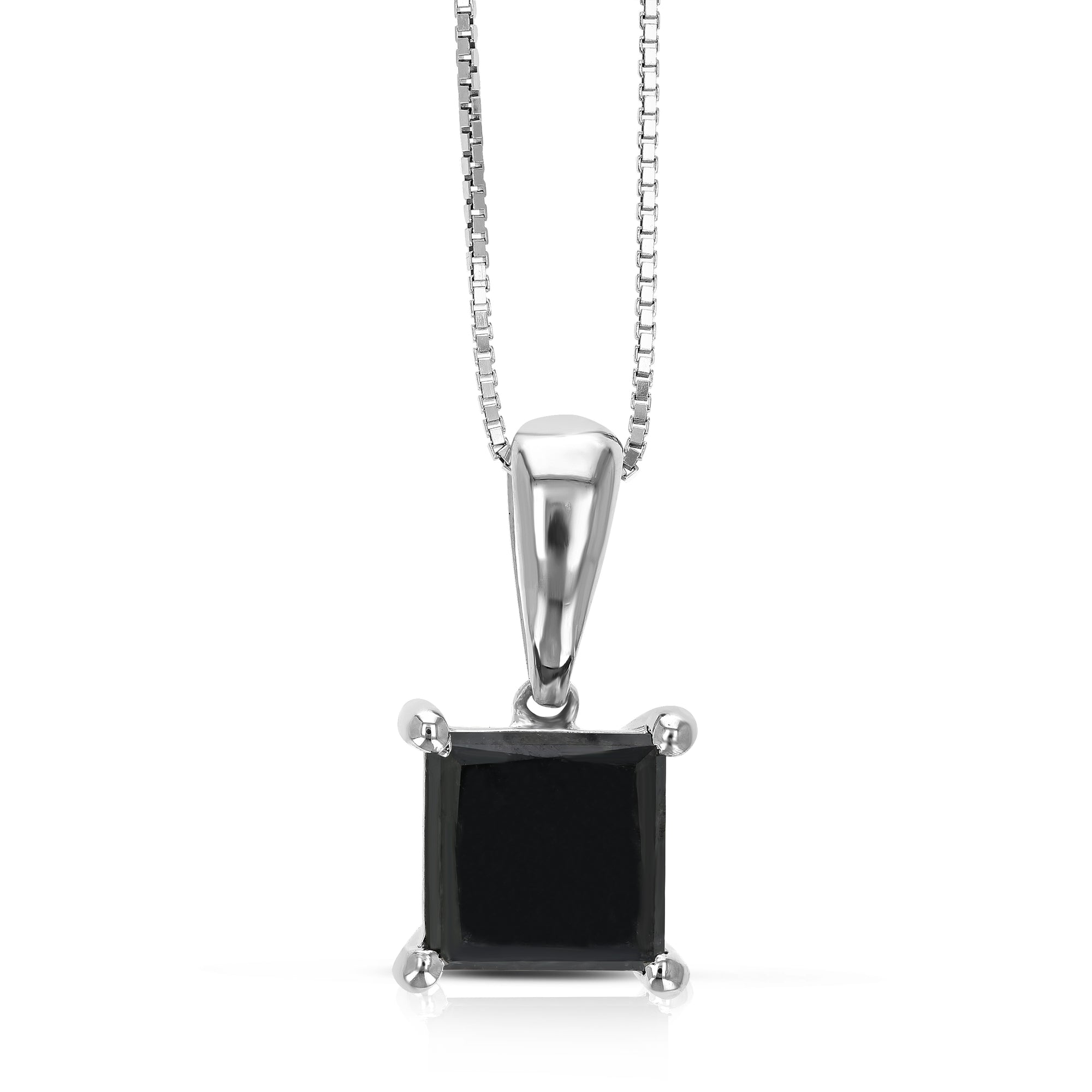 2.50 cttw Diamond Pendant, Princess Cut Black Diamond Pendant Necklace for Women in .925 Sterling Silver with 18 Inch Chain, Prong Setting