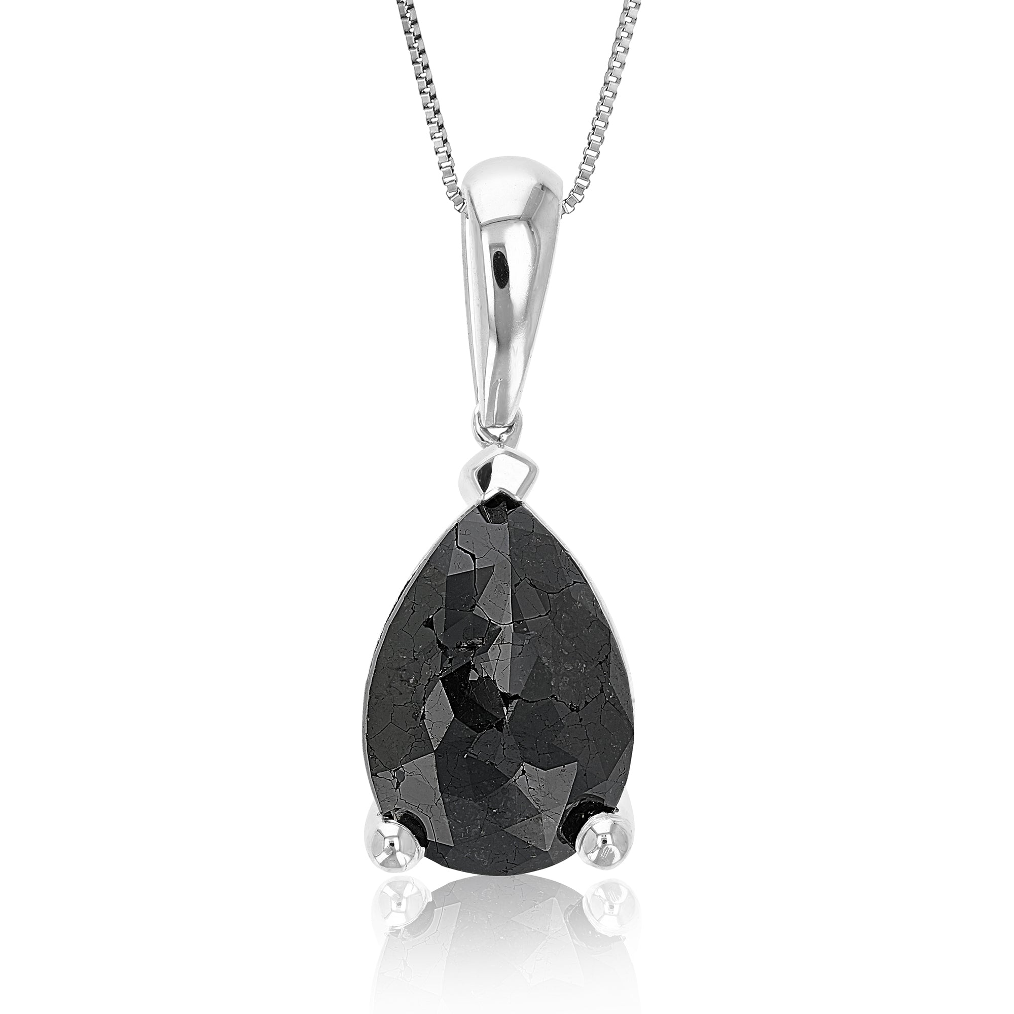 2.50 cttw Diamond Pendant, Black Diamond Pear Shape Pendant Necklace for Women in .925 Sterling Silver with 18 Inch Chain, Prong Setting