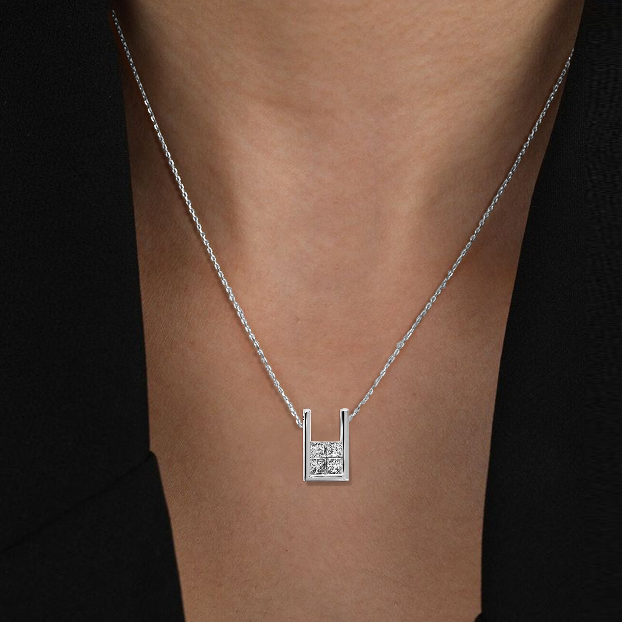 1/2 cttw Princess Cut Diamond Pendant Necklace 14K White Gold with 18 Inch Chain