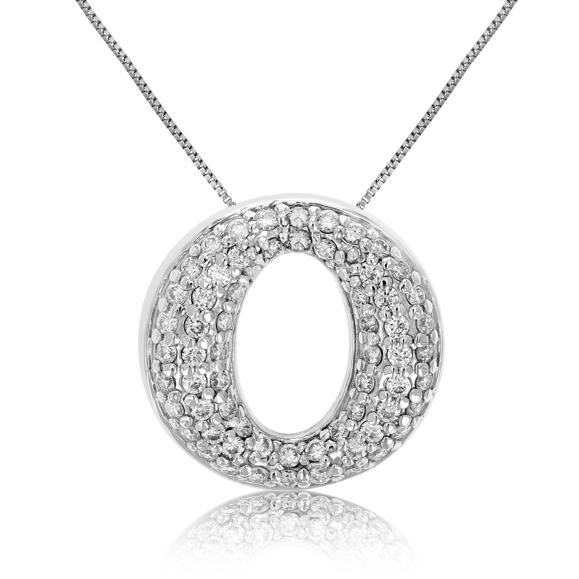 1 cttw Diamond Pendant, Diamond Circle Composite Pendant Necklace for Women in 14K White Gold with 18 Inch Chain, Prong Setting