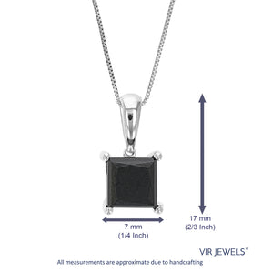 3 cttw Diamond Pendant, Princess Cut Black Diamond Pendant Necklace for Women in .925 Sterling Silver with 18 Inch Chain, Prong Setting