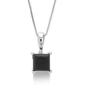 3 cttw Diamond Pendant, Princess Cut Black Diamond Pendant Necklace for Women in .925 Sterling Silver with 18 Inch Chain, Prong Setting