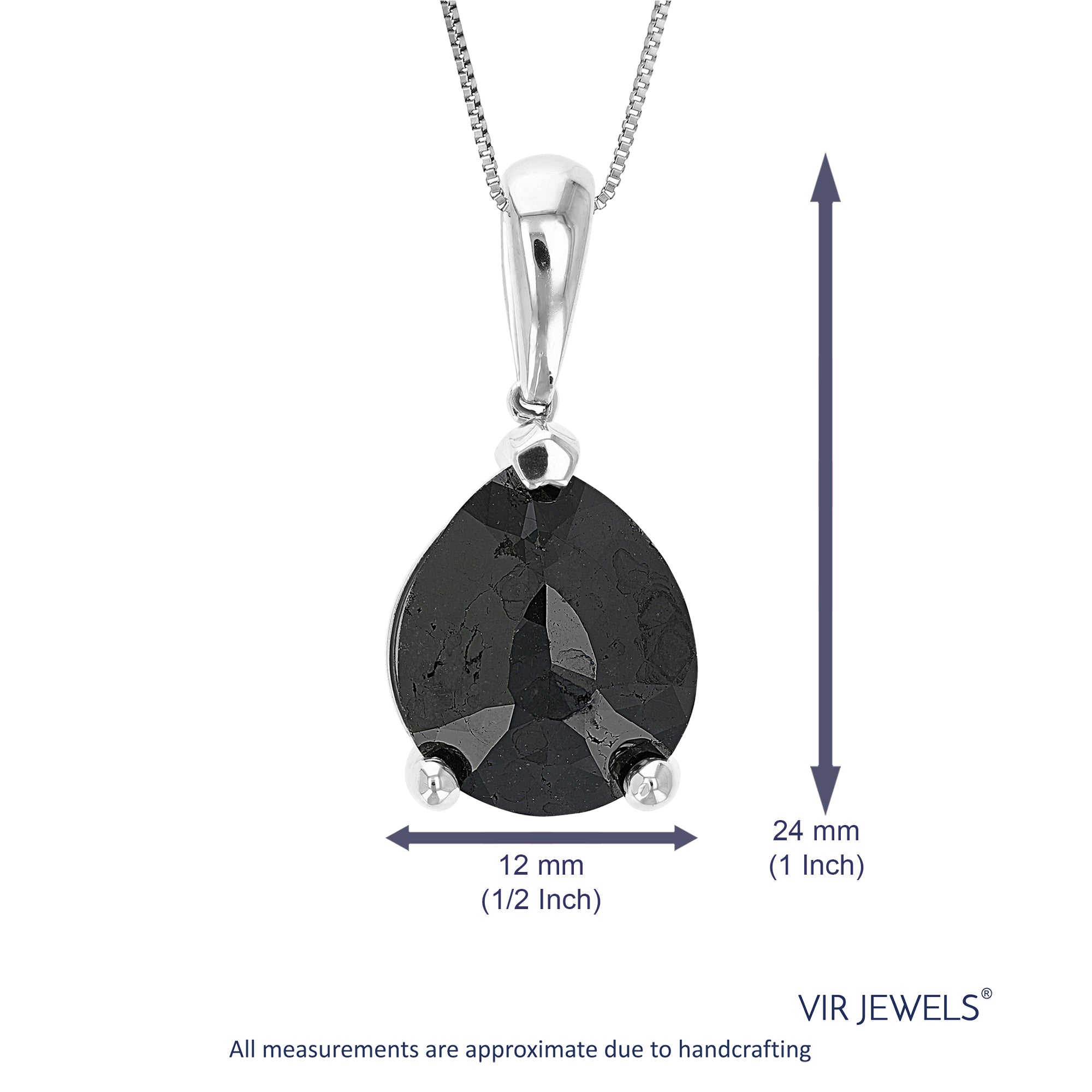 3 cttw Diamond Pendant, Black Diamond Pear Shape Pendant Necklace for Women in .925 Sterling Silver with 18 Inch Chain, Prong Setting