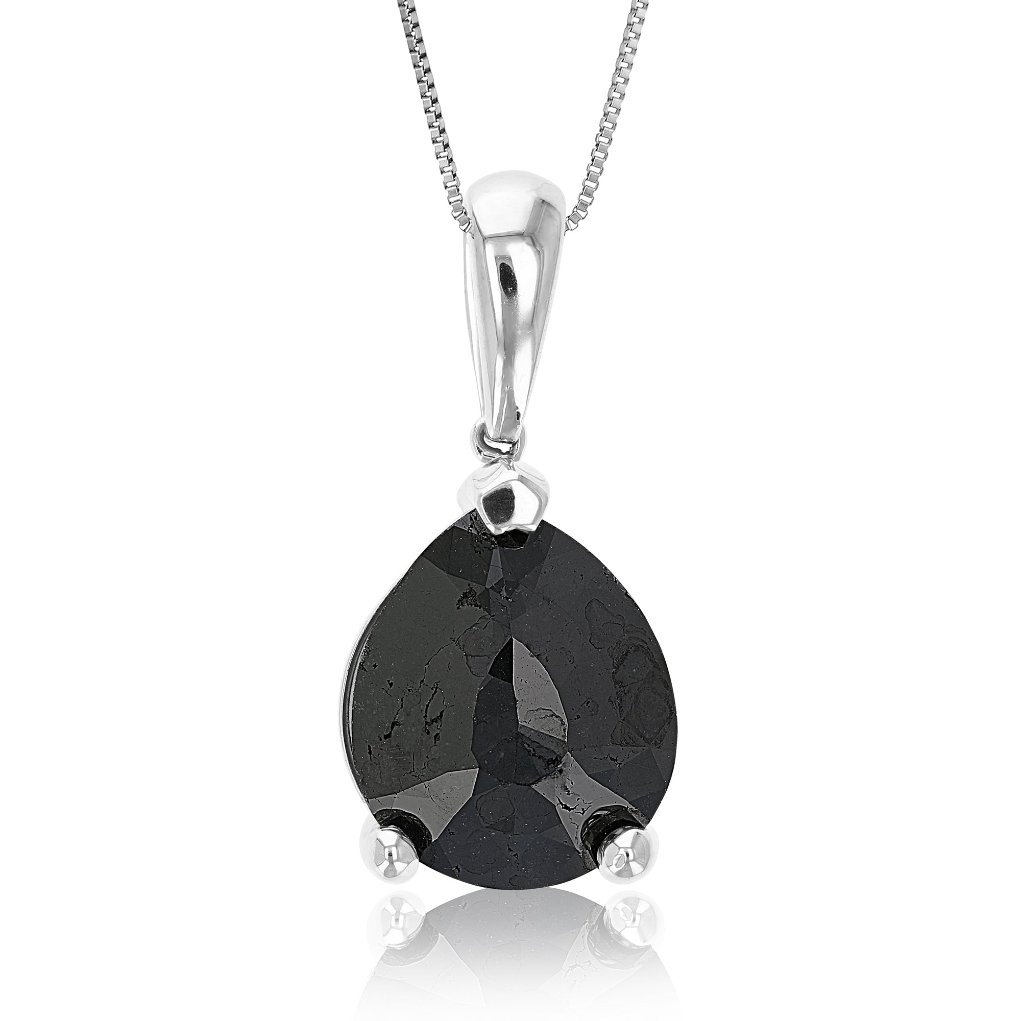 3 cttw Diamond Pendant, Black Diamond Pear Shape Pendant Necklace for Women in .925 Sterling Silver with 18 Inch Chain, Prong Setting