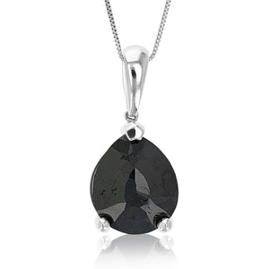 3 cttw Diamond Pendant, Black Diamond Pear Shape Pendant Necklace for Women in .925 Sterling Silver with 18 Inch Chain, Prong Setting