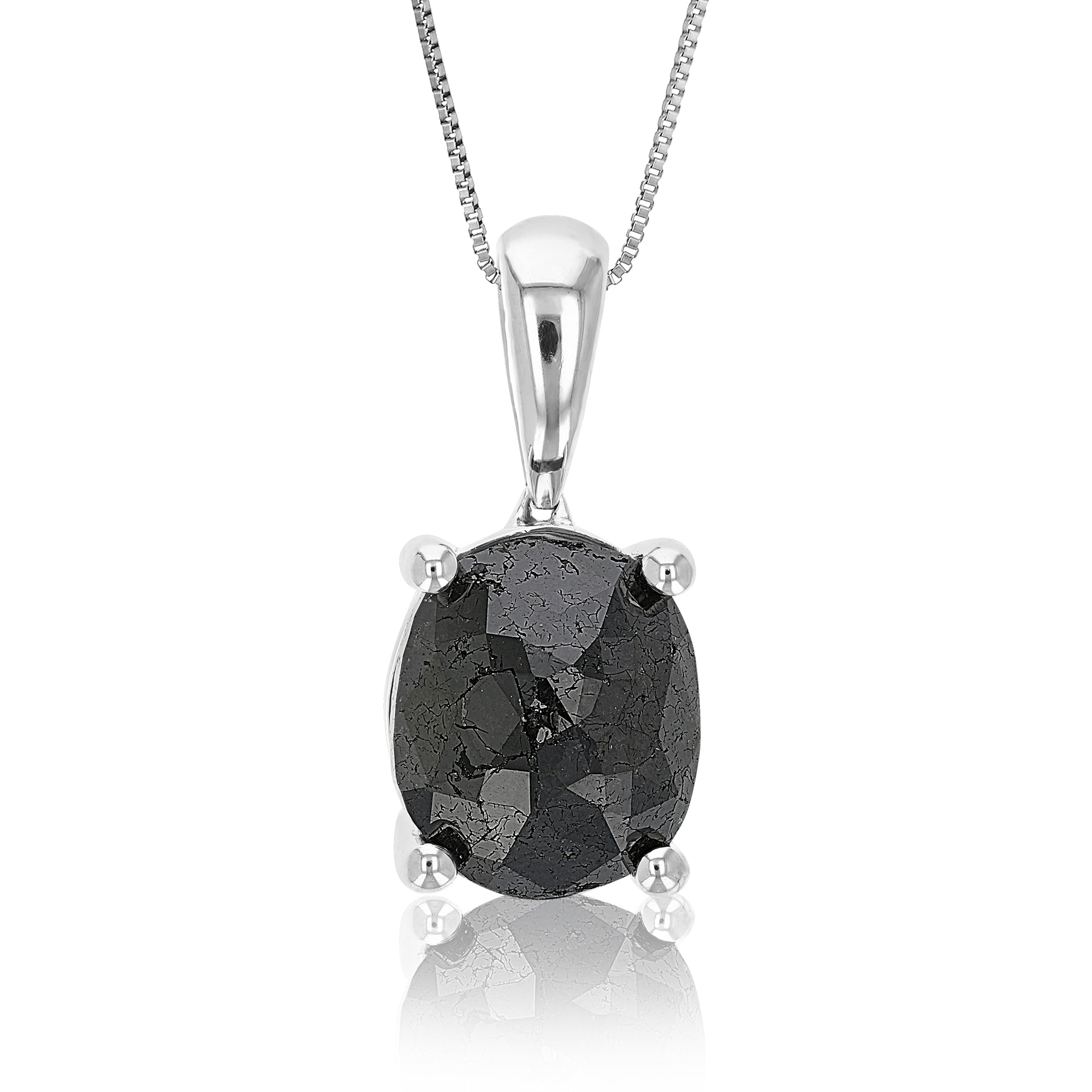 3.50 cttw Diamond Pendant, Black Diamond Oval Shape Pendant Necklace for Women in .925 Sterling Silver with 18 Inch Chain, Prong Setting