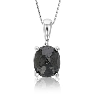 3.50 cttw Diamond Pendant, Black Diamond Oval Shape Pendant Necklace for Women in .925 Sterling Silver with 18 Inch Chain, Prong Setting