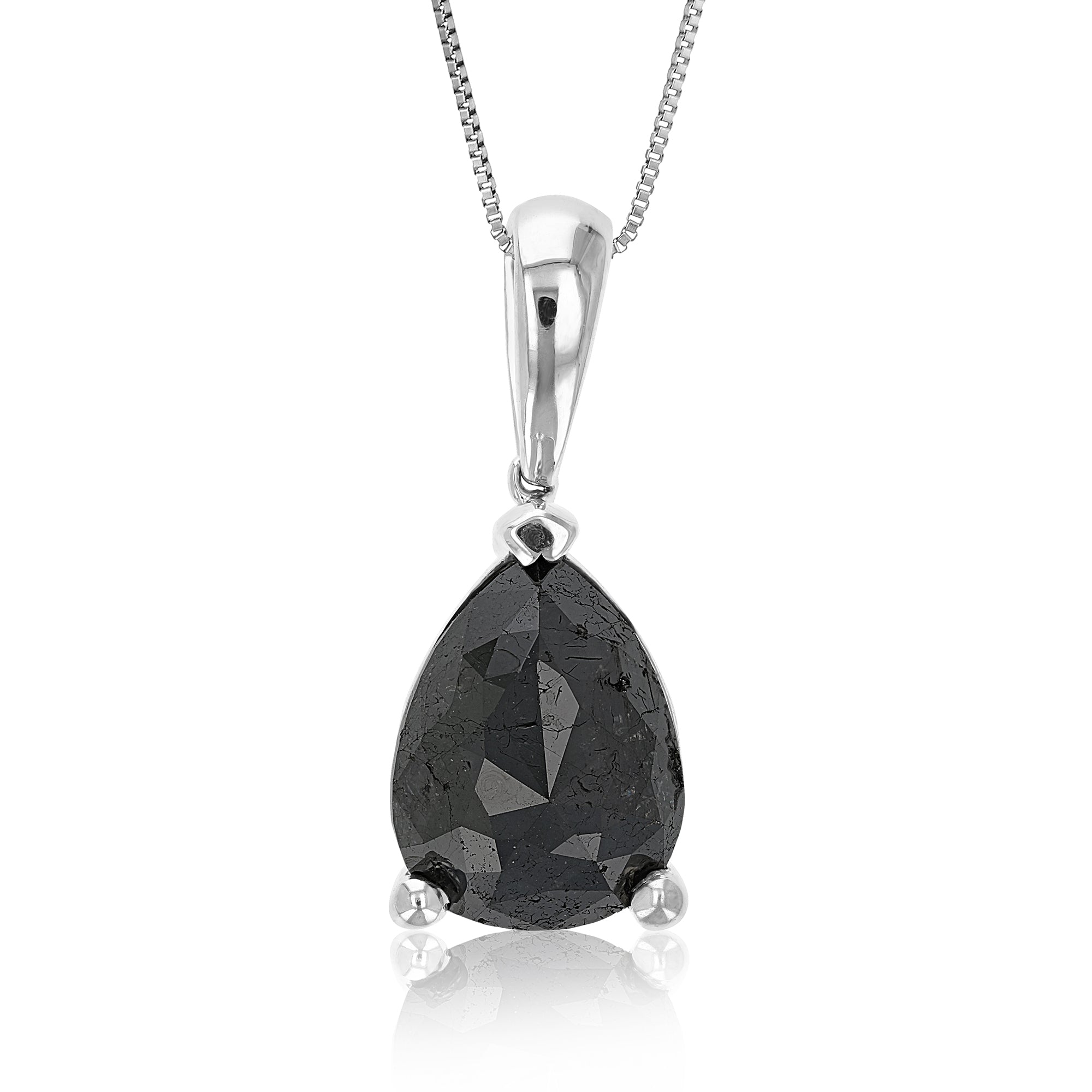 3.50 cttw Diamond Pendant, Black Diamond Pear Shape Pendant Necklace for Women in .925 Sterling Silver with 18 Inch Chain, Prong Setting