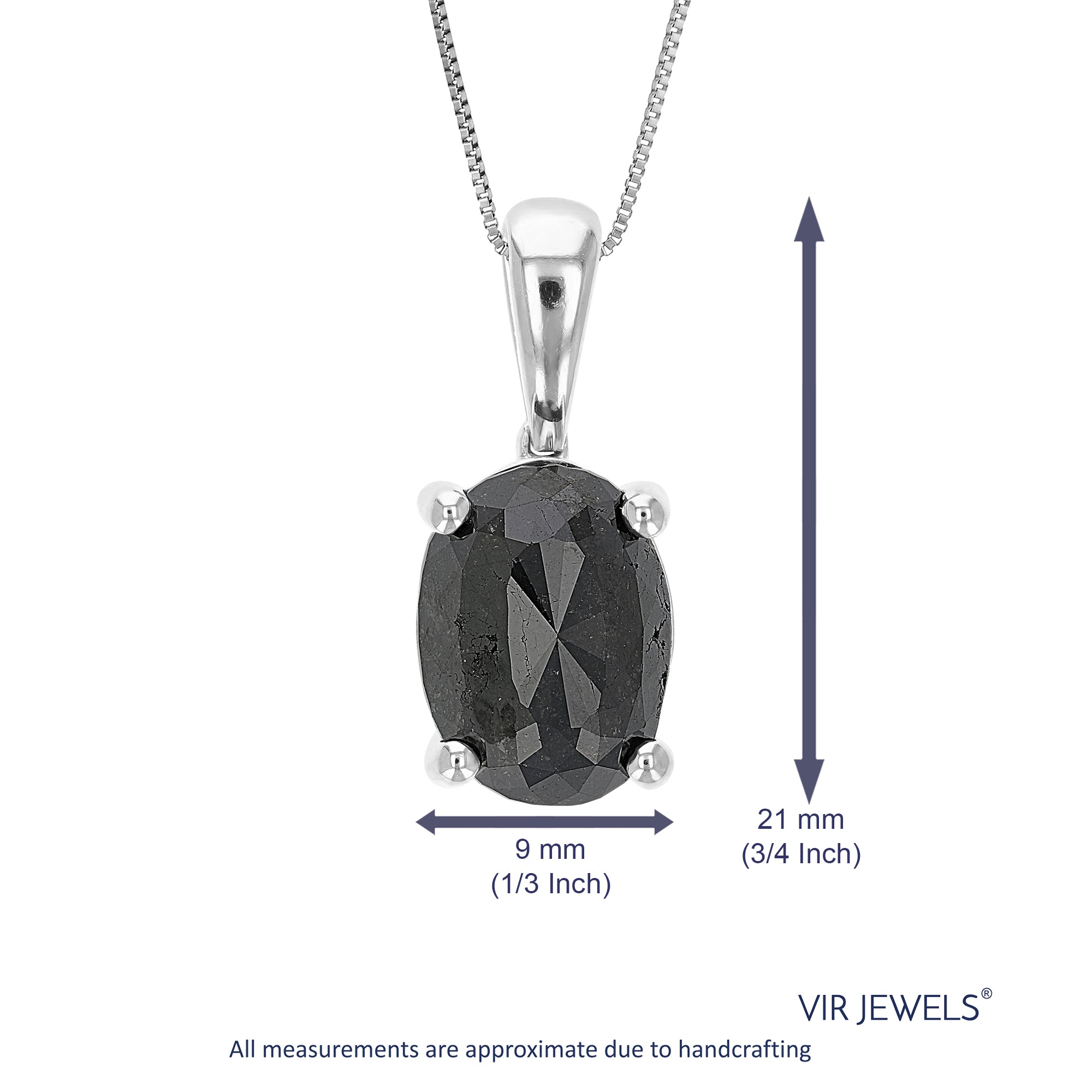 4 cttw Diamond Pendant, Black Diamond Oval Shape Pendant Necklace for Women in .925 Sterling Silver with 18 Inch Chain, Prong Setting