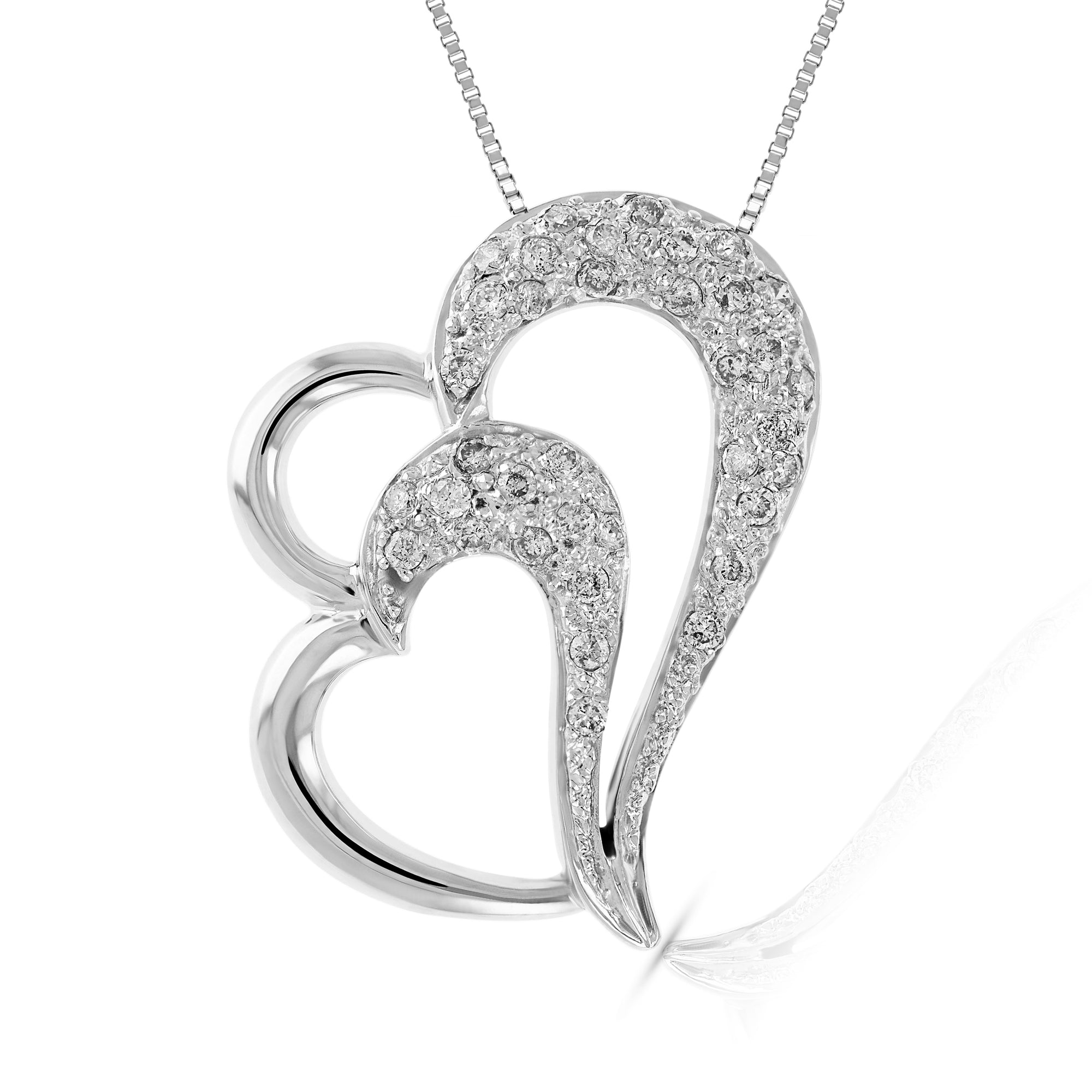 1/3 cttw Diamond Double Heart Pendant Necklace 14K White Gold with 18 Inch Chain