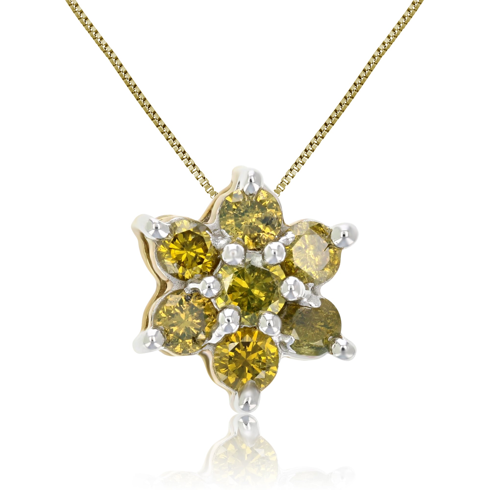 1/2 cttw Yellow Diamond Pendant, Yellow Diamond Cluster Composite Pendant Necklace for Women in 10K Yellow Gold with 18 Inch Chain, Prong Setting