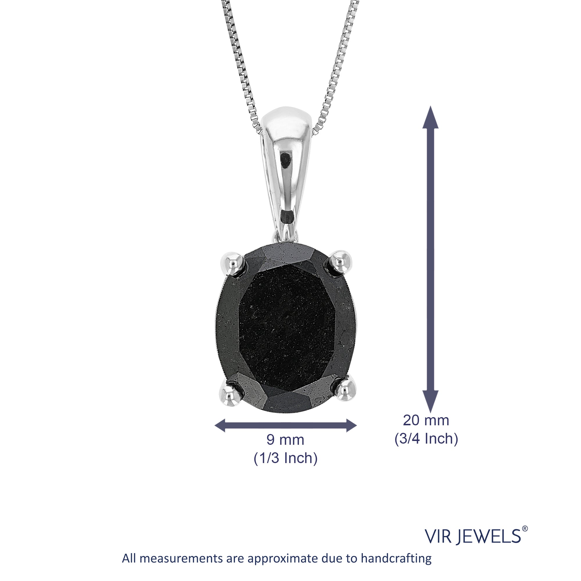 5 cttw Diamond Pendant, Black Diamond Oval Shape Pendant Necklace for Women in .925 Sterling Silver with 18 Inch Chain, Prong Setting