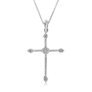 1/4 cttw Diamond Pendant, Diamond Cross Pendant Necklace for Women in 14K White Gold with 18 Inch Chain, Prong Setting
