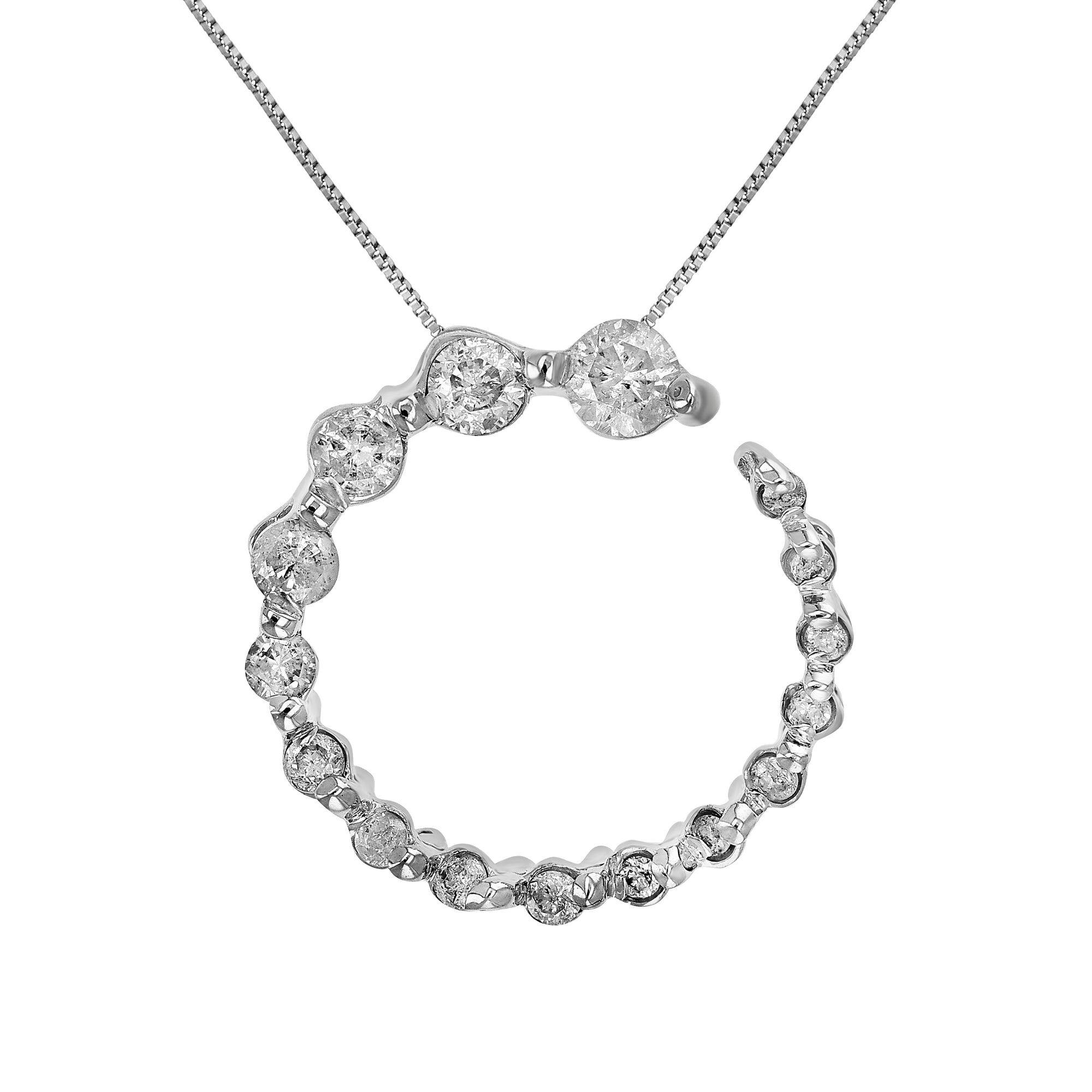 1/4 cttw Diamond Pendant, Diamond Journey Circle Pendant Necklace for Women in 14K White Gold with 18 Inch Chain, Prong Setting