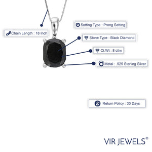 8 cttw Diamond Pendant, Black Diamond Oval Shape Pendant Necklace for Women in .925 Sterling Silver with 18 Inch Chain, Prong Setting