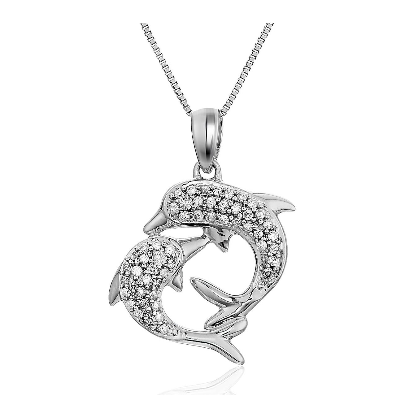 1/10 CT. T.W. Diamond Dolphin Pendant in Sterling Silver and 14K Gold Plate  | Zales