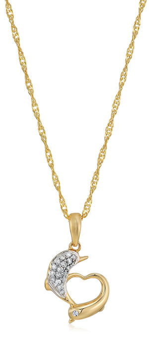 1/10 cttw Diamond Dolphin Pendant Necklace 14K Yellow Gold with 18 Inch Chain