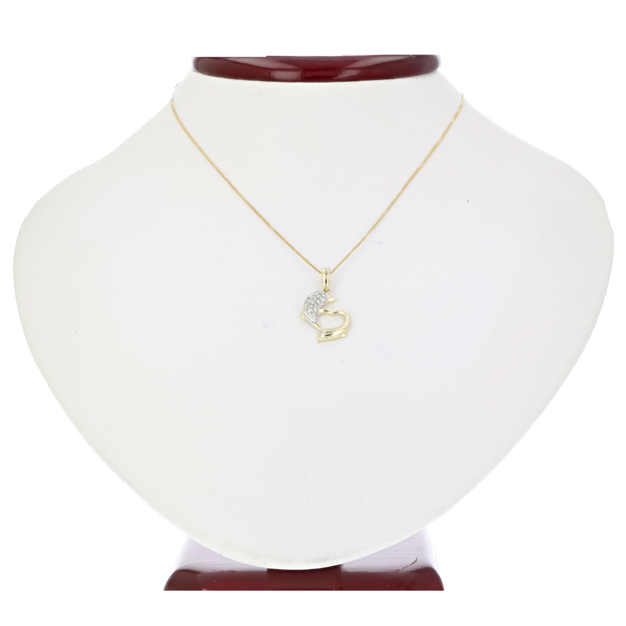 1/10 cttw Diamond Dolphin Pendant Necklace 14K Yellow Gold with 18 Inch Chain