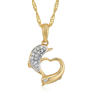 1/10 cttw Diamond Dolphin Pendant Necklace 14K Yellow Gold with 18 Inch Chain