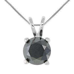 5 cttw Diamond Pendant, Black Diamond Solitaire Pendant Necklace for Women in .925 Sterling Silver with Rhodium, 18 Inch Chain, Prong Setting