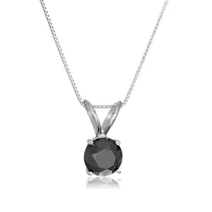 6.50 cttw Diamond Pendant, Black Diamond Solitaire Pendant Necklace for Women in .925 Sterling Silver with Rhodium, 18 Inch Chain, Prong Setting