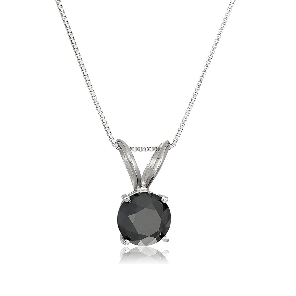 2.50 cttw Diamond Pendant, Black Diamond Solitaire Pendant Necklace for Women in .925 Sterling Silver with Rhodium, 18 Inch Chain, Prong Setting