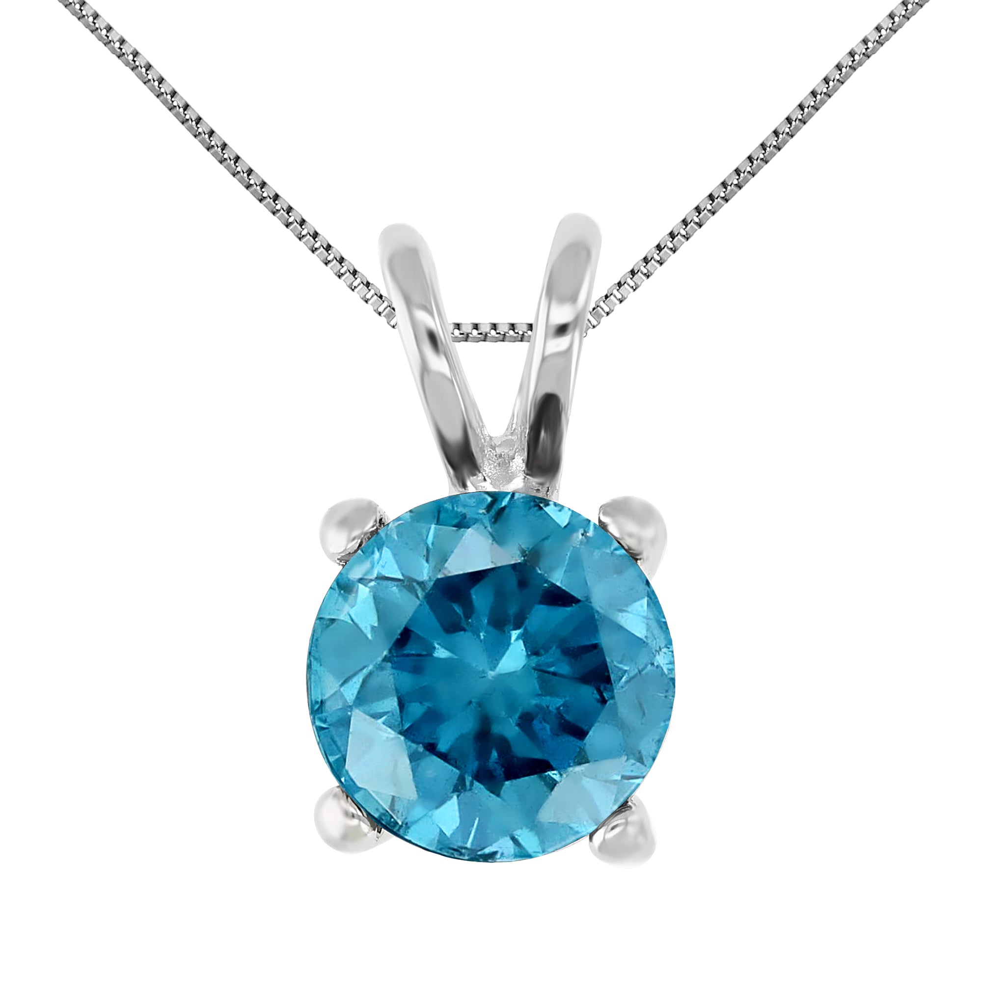 1.50 cttw Diamond Pendant, Blue Diamond Solitaire Pendant Necklace for Women in 14K White Gold with 18 Inch Chain, Prong Setting