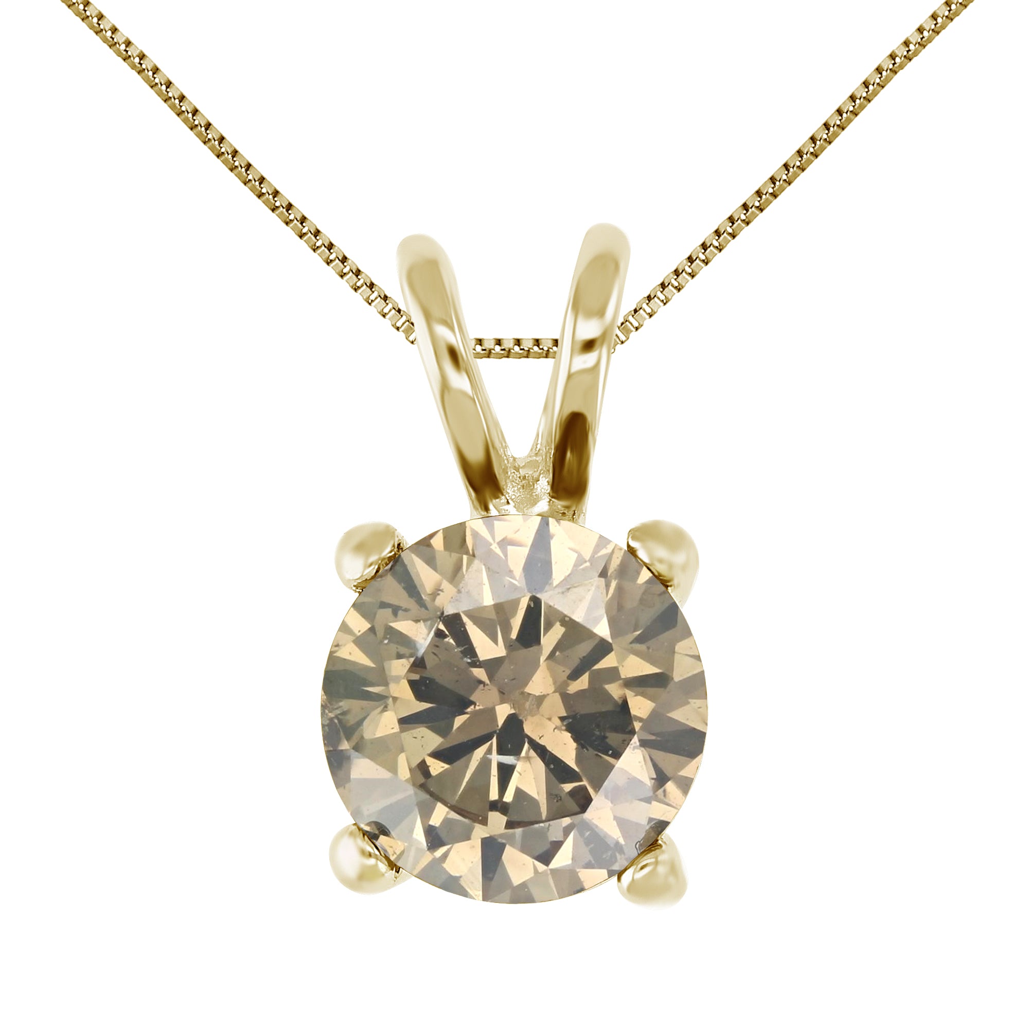 3/8 cttw Champagne Diamond Solitaire Pendant 14K Yellow Gold Round with Chain